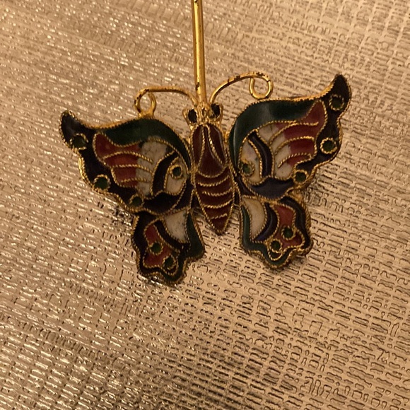 Vintage Miniature Bell Connected to a Butterfly Floral Motif Cloisonné - Picture 3 of 7